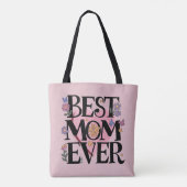 Tote Bag Meilleure Maman Fleurs Et Coeur Rose (Dos)