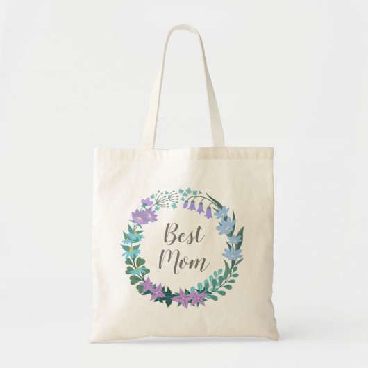 Tote Bag Meilleure maman Floral Bluebells Verdure Wreath Bu (Devant)