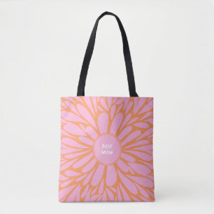 Tote Bag Meilleure maman florale éclat pastel orange rose