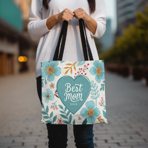 Tote Bag Meilleure Maman Jamais Coeur Floral Fête des Mères
