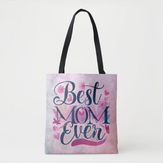 Tote Bag Meilleure maman Jamais Coeurs roses Papillons et F (Devant)