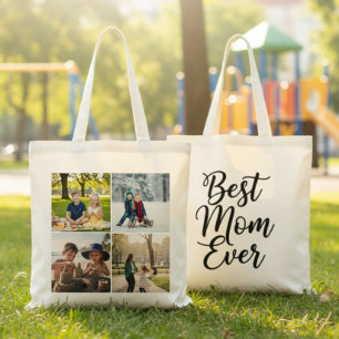 Tote Bag Meilleure Maman Jamais Collage Photo Noir et Blanc