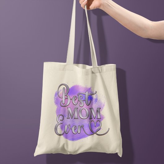 Tote Bag Meilleure maman jamais violet & Silver Typographie