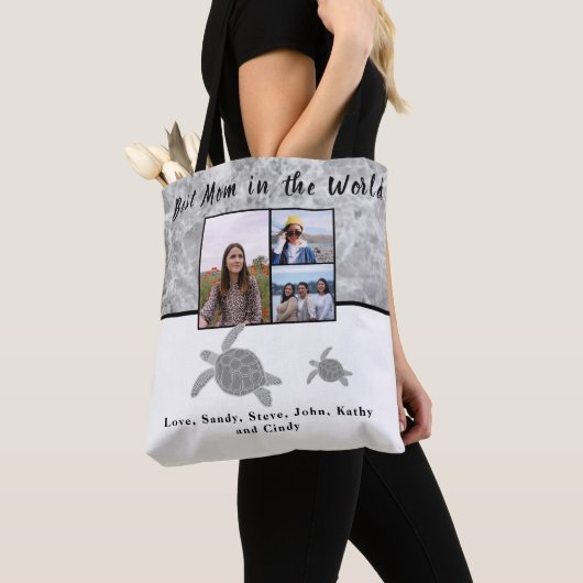 Tote Bag Meilleure mère 3 Photo Gris Marbre Tortues de mer (De près)