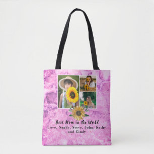 Tote Bag Meilleure mère jamais 3 photo Collage rose Amethys