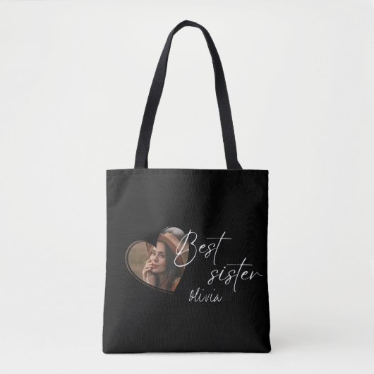 Tote Bag Meilleure Soeur Photo Élégante Noir Moderne (Devant)