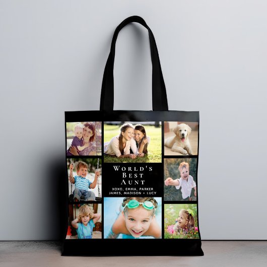 Tote Bag Meilleure tante au monde 8 photo collage noir