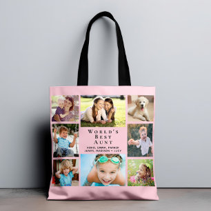 Tote Bag Meilleure tante au monde 8 photo Collage rose