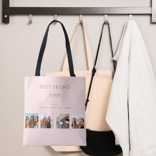Tote Bag Meilleurs amis blush rose or collage photo