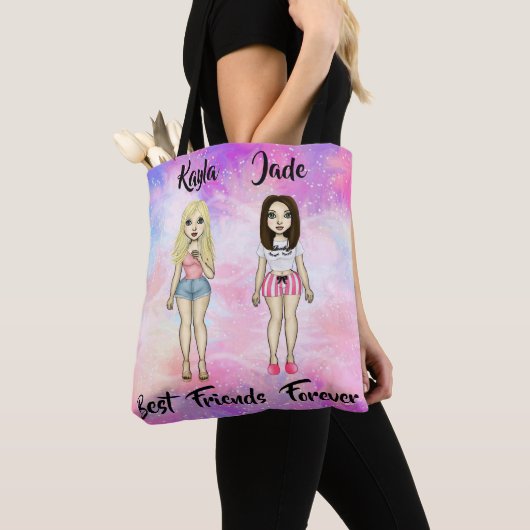 Tote Bag Meilleurs amis Forever Blonde et Brunette Custom (De près)