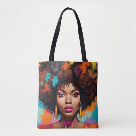 Tote Bag Melanin Femme avec Afro - Pop Art Inspiré (Devant)