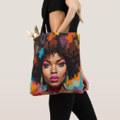 Tote Bag Melanin Femme avec Afro - Pop Art Inspiré (De près)
