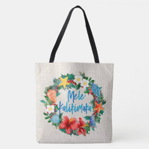 Tote Bag Mele Kalikimaka Hawaiian Christmas Wreath