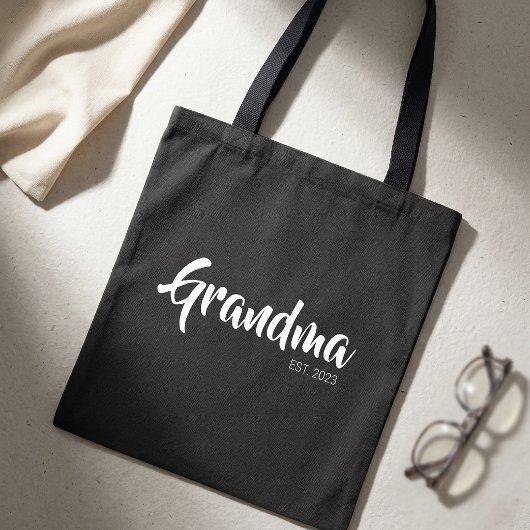 Tote Bag Mémé a établi le cadeau de script noir et blanc