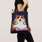 Tote Bag Mème de chat gras orange choqué pixel art (De près)