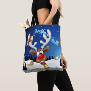 Tote Bag Mème de Noël drôle de renne qui regarde par-dessus