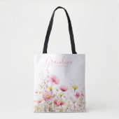 Tote Bag Mémé fleur sauvage rose (Devant)