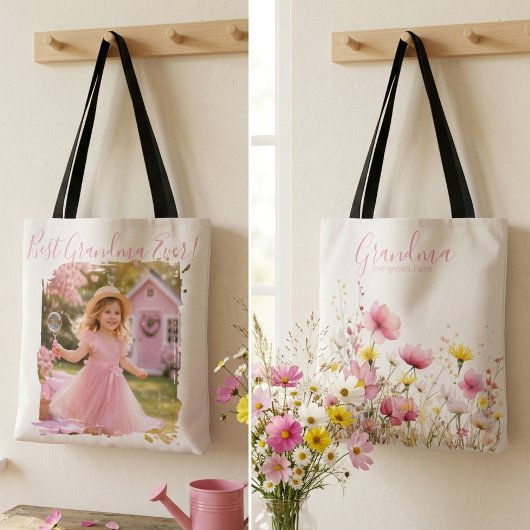 Tote Bag Mémé fleur sauvage rose