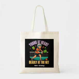 Tote Bag Mémé pickleball drôle, jeune de cœur, filet mortel