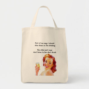 Tote Bag Ménagère Rétro avec Citation Drôle d'Ivrogne de Co