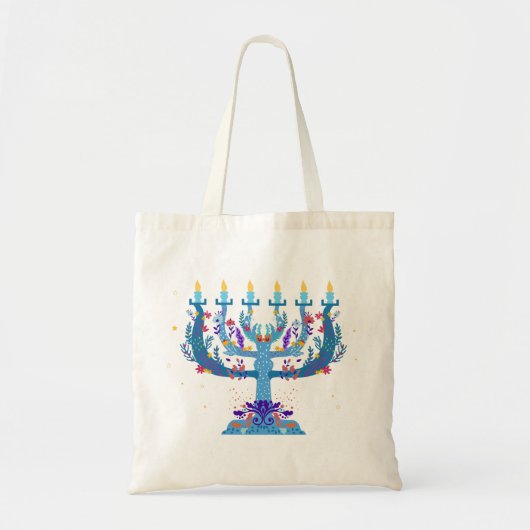 Tote Bag menorah à fleurs hanoukka (Devant)