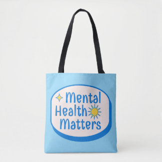 Tote Bag Mental Health Matters Quote - Modern Blue & Yellow