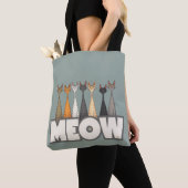 Tote Bag Meow Peeking Cats Funny Sage Green Cat Lover Print (De près)