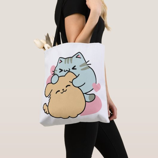 Tote Bag Meow & Woof Perfect Together - Cute Cat and Dog (De près)