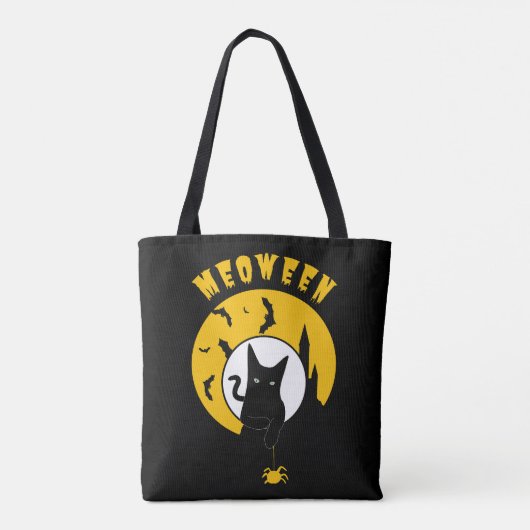 Tote Bag Meoween Cute Chat Noir Jaune Lune Hallowen (Dos)