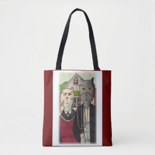 Tote Bag Meowican Gothique Rural Cartoon Classique Chat Art