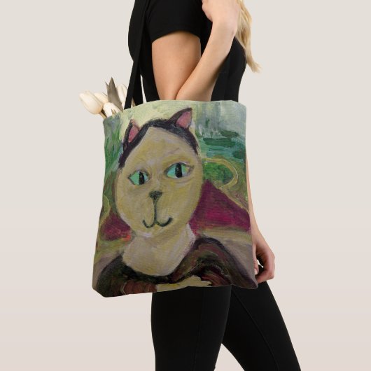 Tote Bag Meowna Mona Lisa Plaisante Classique Peinture Chat (De près)