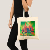 Tote Bag Mer de vert avec des joncs Abstraits cubes (Devant (produit))