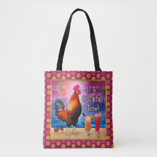 Tote Bag Mer tropicale de plage de coq de cocktails drôles