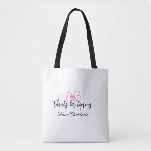 Tote Bag merci d'être venu nom du message texte arc rose f (Devant)