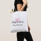 Tote Bag merci d'être venu nom du message texte arc rose f (De près)