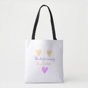 Tote Bag merci d'être venu nom du texte orange violet cœur