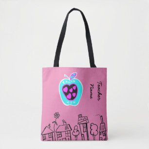 Tote Bag Merci Enseignant Cadeau pommes rose Personnalisé