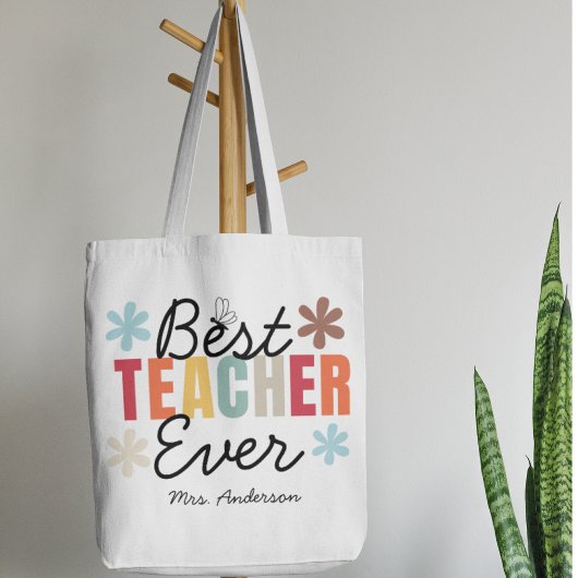 Tote Bag Merci Meilleur Enseignant Toujours Fleurs Cadeaux