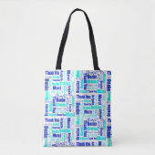 Tote Bag Merci multilingue bleu et turquoise (Devant)