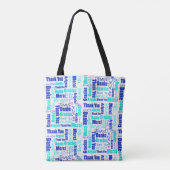 Tote Bag Merci multilingue bleu et turquoise (Dos)