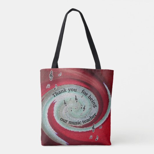 Tote Bag Merci Music Enseignant Red Swirls Notes musicales (Dos)