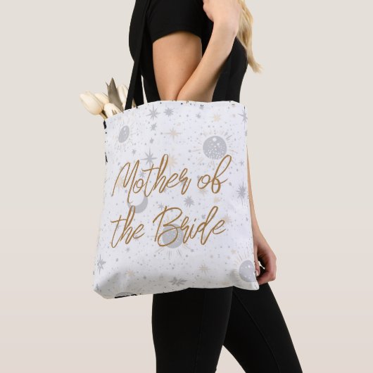 Tote Bag Mère céleste noire et or de la mariée (De près)