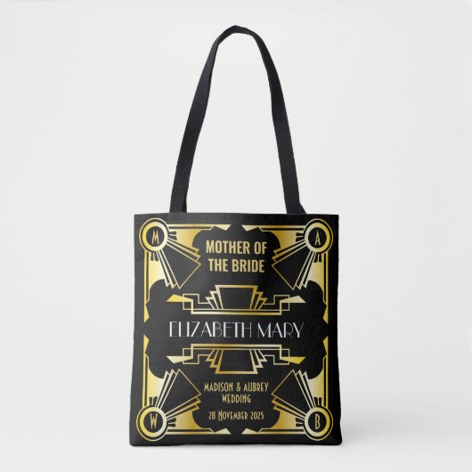 Tote Bag Mère de la mariée Art Déco Mariage Gold & Black (Devant)