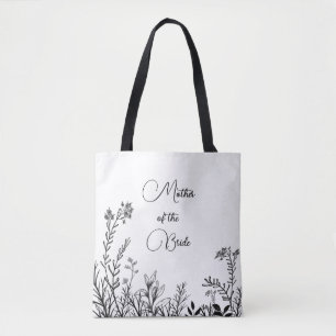 Tote Bag Mère de la mariée Fleurs sauvages noires et blanch