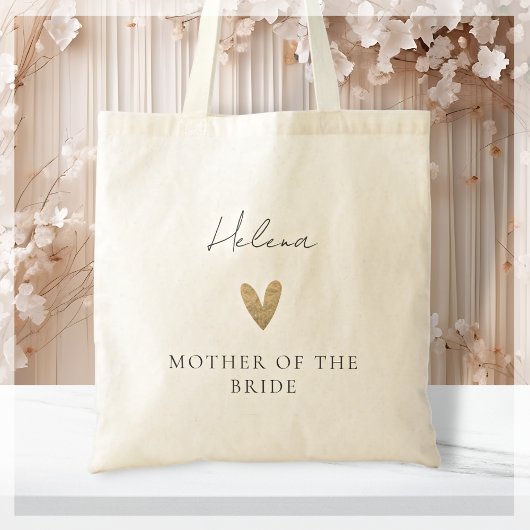 Tote Bag Mère de la mariée Gold Heart Script moderne