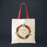 Tote Bag Mère de la mariée Vintage Floral Mariage de la cou<br><div class="desc">Ce beau sac fourre-tout est spécialement conçu pour la mère de la mariée. Il présente des lettres en or dentelé entourées d'une couronne de fleurs aux riches couleurs d'automne profondes, y compris le rouge, le corail, le rose, la prune et l'orange. Il y a un espace pour entrer son nom...</div>
