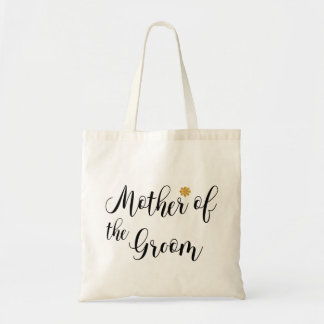 Tote Bag Mère du Groom Black Text Gold-Flower-Modern