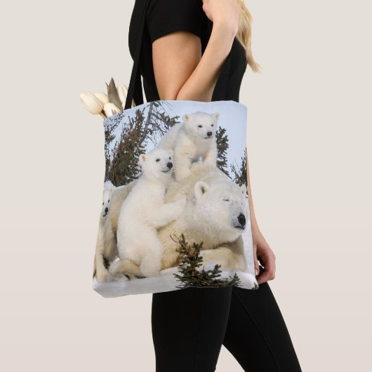 Tote Bag Mère et petits animaux d'ours blanc (De près)