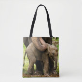 Tote Bag Mère féminine d'éléphant asiatique protégeant son (Devant)