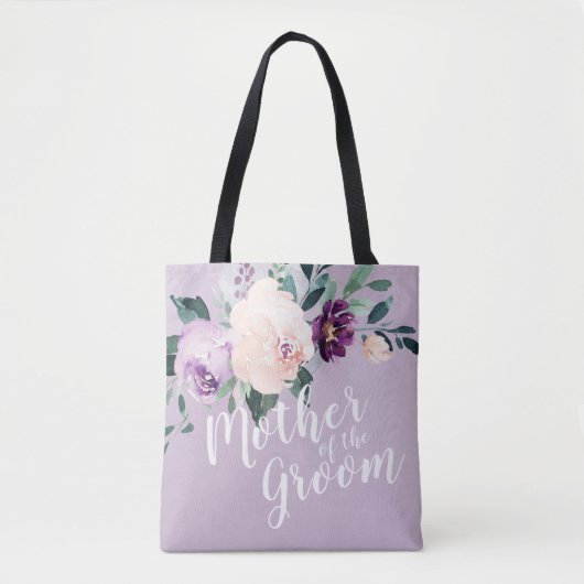 Tote Bag Mère fleurie violette personnalisée du marié (Devant)